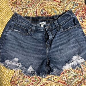 Aerie Medium Blue Frayed Jean Shorts